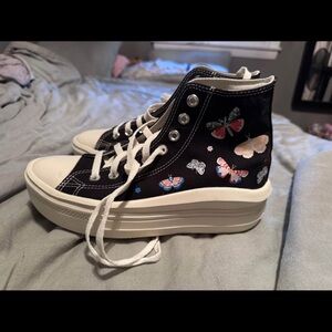NEW Converse Black High-Top Sneakers with Butterfly Design